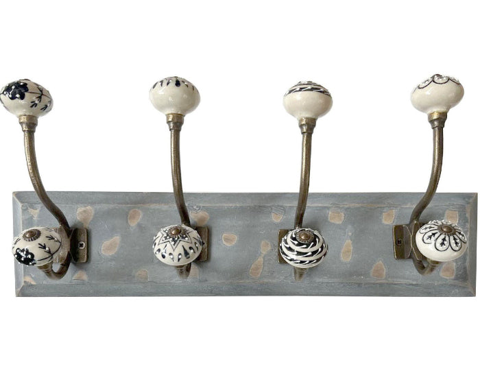 Wall Mounted Wooden 4 Hook Coat Rack, 45cm