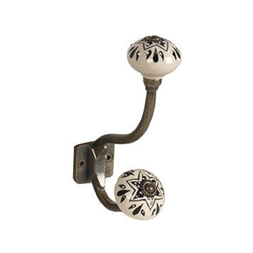 Ceramic Coat Hook, Black & Ivory