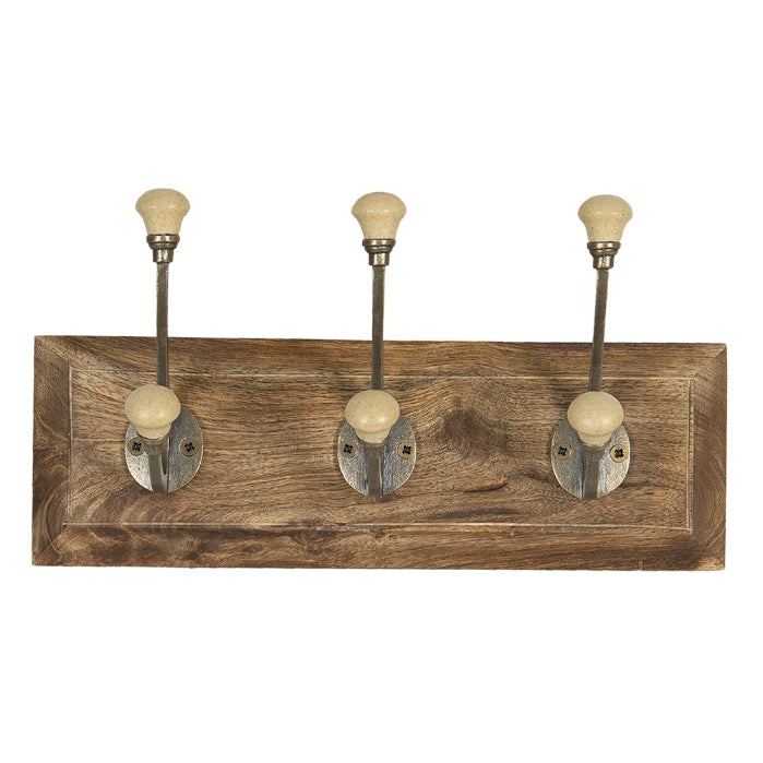 Wall Mounted Wooden 3 Hook Coat Rack, 30cm, Beige
