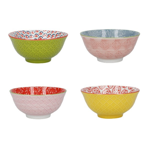 Patterned Ceramic Bowls in Gift Box, Set Of 4, Brights (k38m)