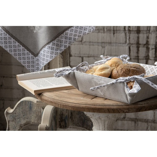 Reversible Cotton Bread & Napkin Basket, Grey