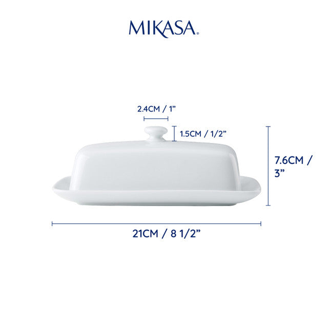 Mikasa Chalk Porcelain Butter Dish, 21cm, White