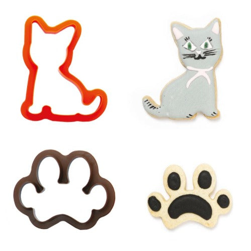 Cat & Paw Print Cookie Cutters, Set Of 2 (D210)