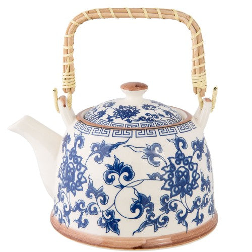 Porcelain Filter Teapot, 700ml, Blue Floral (C004)