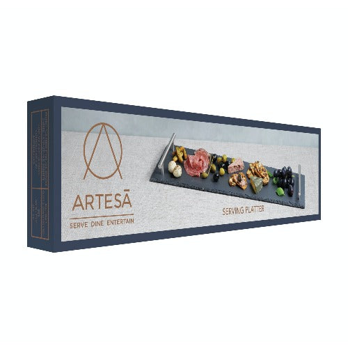 Artesà Slate Serving Platter With Brushed Metal Handles, 60cm