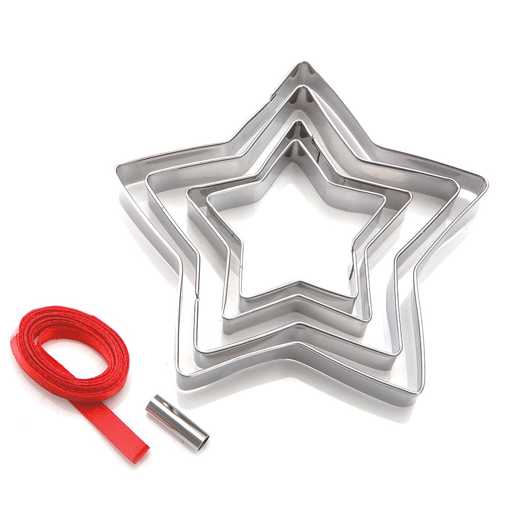 Christmas Star Cookie Cutters With Hole Punch & Ribbon