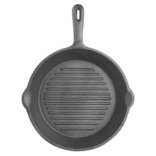 Deluxe Cast Iron Round Ribbed Grill Pan, 24cm
