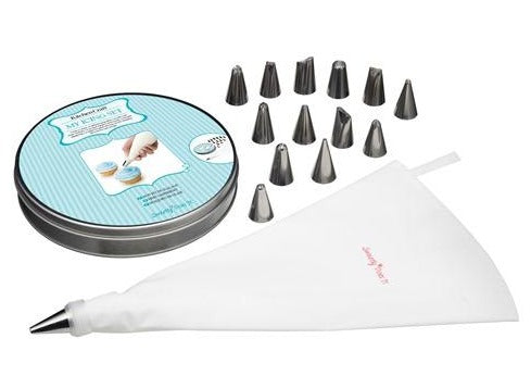Icing Bag & 14 Nozzle Set In Tin (k80d)