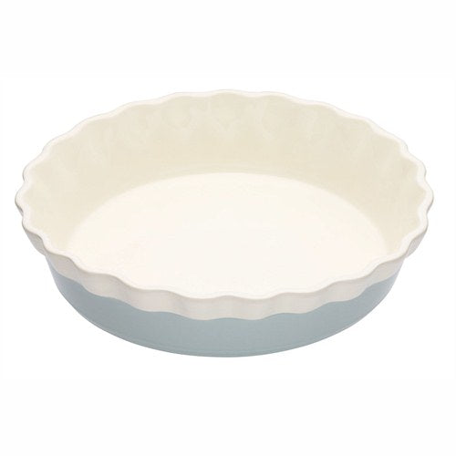Round Fluted Stoneware Pie Dish, Blue, 26cm (k03m)