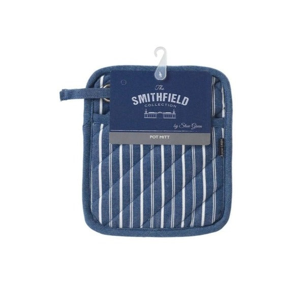 Smithfield Butcher's Stripe Oven Glove Pot Mitt, Blue