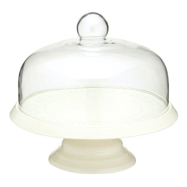 Ceramic Cake Stand With Glass Dome Lid, 29cm (k98a)