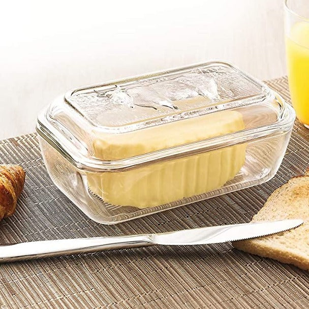 Oblong Glass Cow Butter Dish With Lid (D029)