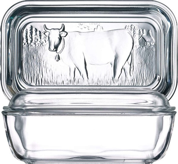 Oblong Glass Cow Butter Dish With Lid (D029)