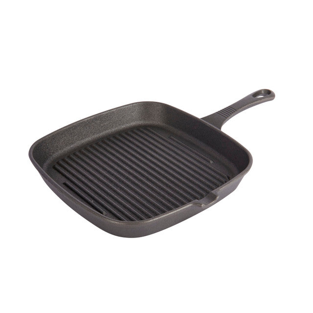 Deluxe Cast Iron Square Ribbed Grill Pan, 23cm